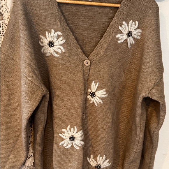 Women's Embroidered Cardigan Sweater Button V Neck XL - Picture 2 of 7